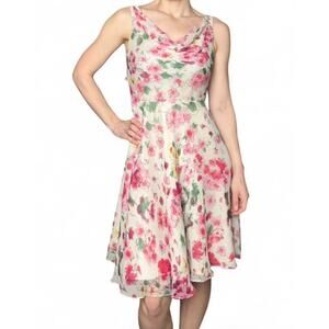 Vintage Lapis Women’s Silk Floral Cowl Neck Midi Dress Size S Beaded Y2K Fairy